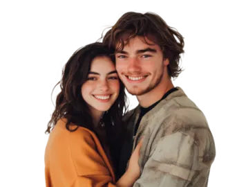 a man and woman hugging each other people