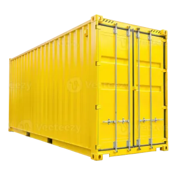 a yellow shipping container on a white background