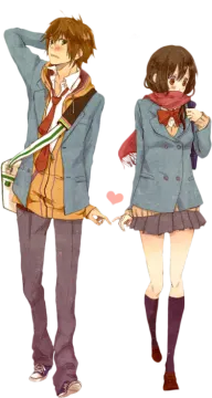 a girl in a school uniform and a boy in a suit