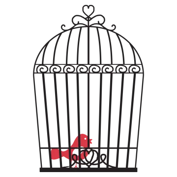 a bird in a cage on a white background