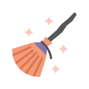 an orange broom with a black handle