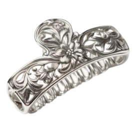 a silver ring with flowers on it