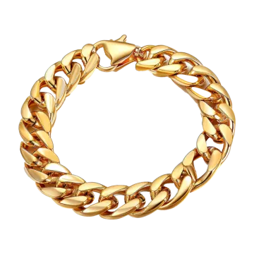 a gold chain bracelet on a white background