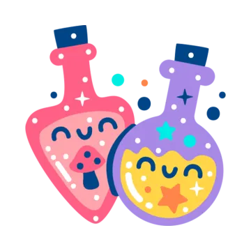 two flasks with faces on them