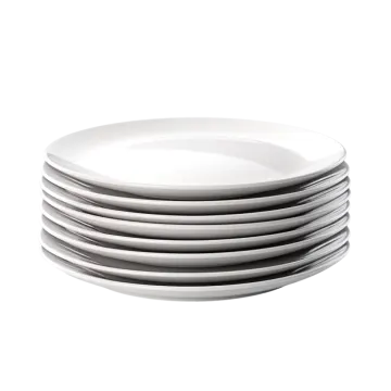 a stack of white plates on a white background
