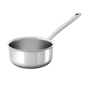 a stainless pan with a spoon in it