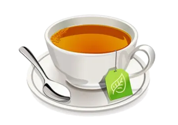 a cup of tea with a tag on it