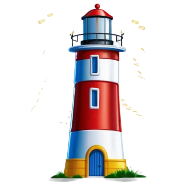 a red and white lighthouse on a white background