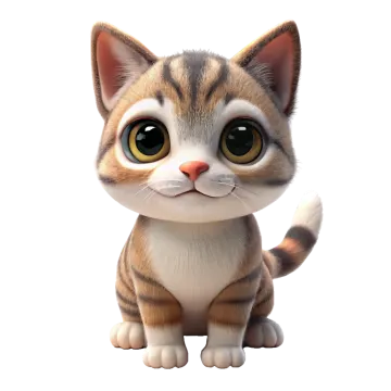 a cartoon cat with big eyes sitting on the floor