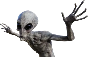 a close up of an alien with its hands out