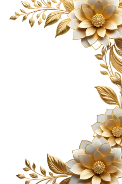 gold and white flowers on a white background
