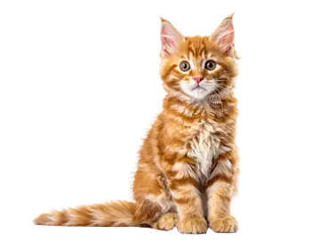 an orange kitten sitting on a white background