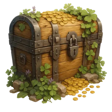a wooden chest filled with gold coins