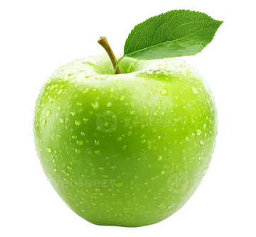 a green apple with water droplets on it