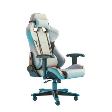 a white and blue gaming chair