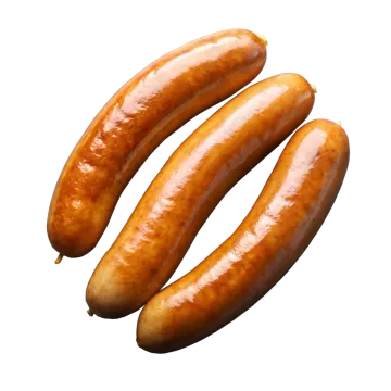 three sausages on a white background