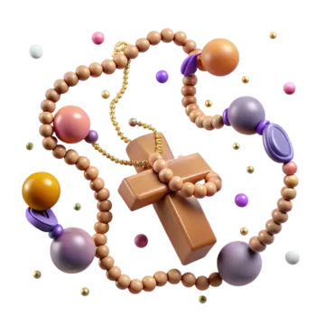 a rosary with wooden beads and a cross