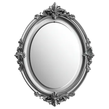 a silver oval mirror on a white background