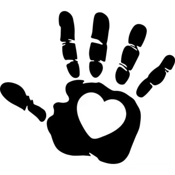 a black and white handprint with a heart on it