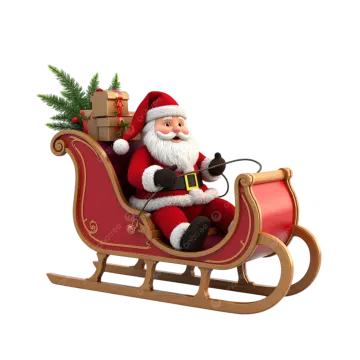 a santa claus on a sler with a christmas tree