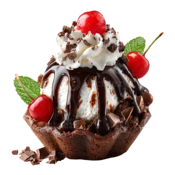 a cupcake topped with ice cream, chocolate and cher