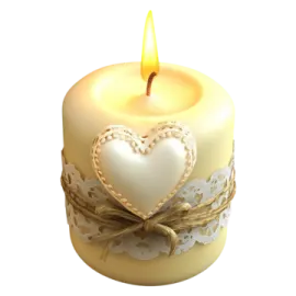 a candle with a heart on it