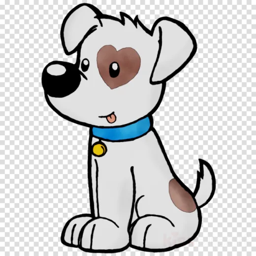 a cartoon dog with a blue collar sitting down
