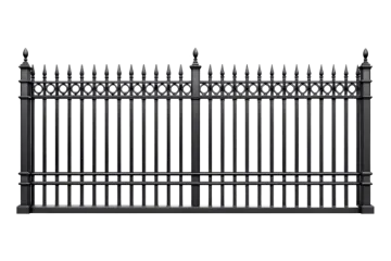 a black wrought fence on a white background