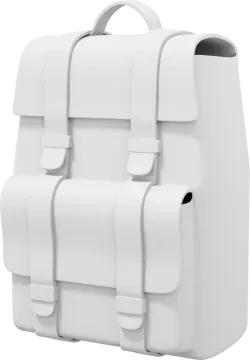 a white backpack with two straps on it