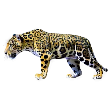 a large leopard walking across a white surface