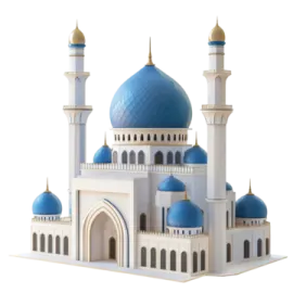 a model of a mosque with blue domes