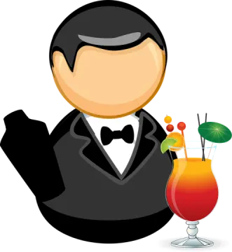 a man in a tuxed suit holding a cocktail