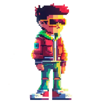 a pixel art of a boy with a backpack