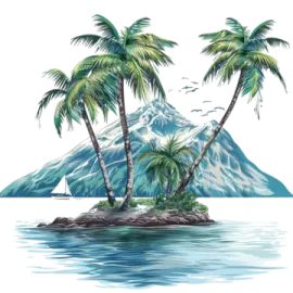 a tropical island with palm trees in the water