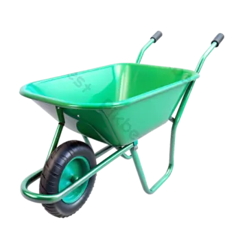 a green wheelbart with black wheels