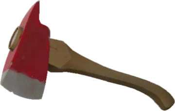 an axe with a red handle on it