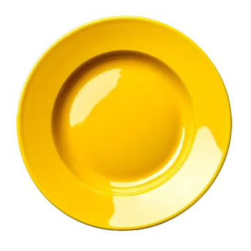 a yellow plate on a white background
