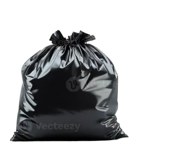 a black garbage bag on a white background