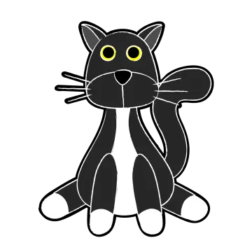 a black cat with yellow eyes sitting down