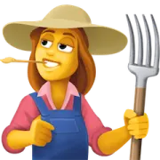 a woman wearing a hat and holding a pitchfork