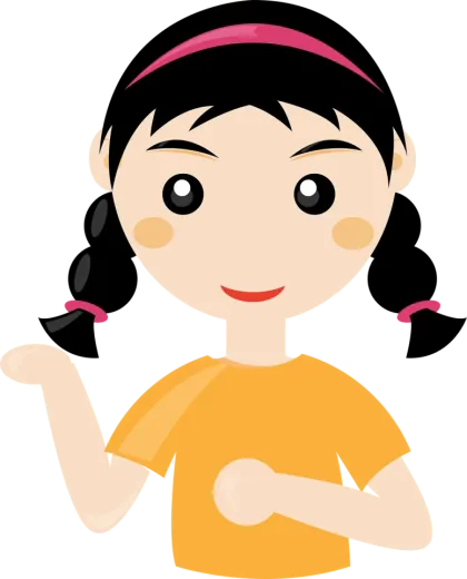 a girl with black hair wearing a yellow shirt