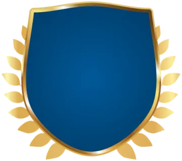 a blue shield with gold accents