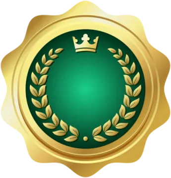 a gold seal with laurel and crown on it