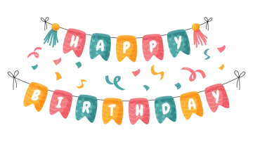 a happy birthday banner with balloons and streamers