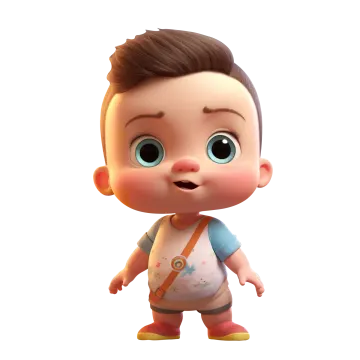 a cartoon character with brown hair and blue eyes
