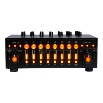 an image of a black and orange stereo mixer