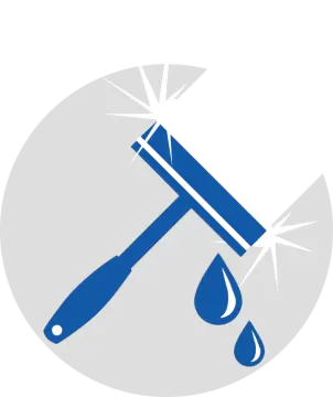a blue and white logo with a hammer on it
