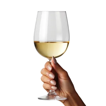 a hand holding a glass of white wine