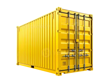 a yellow shipping container on a white background