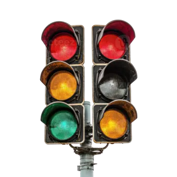 a traffic light with red, green and yellow lights